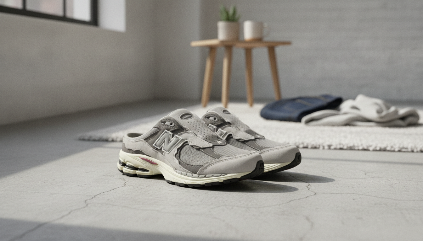 New Balance 2002 Grey Leather Mule Sneakers: Slip-On Ease