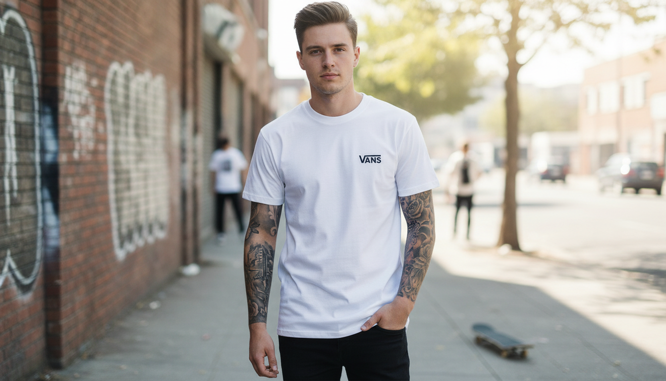 Vans White Cotton Tee: Bold Logo, Clean Streetwear