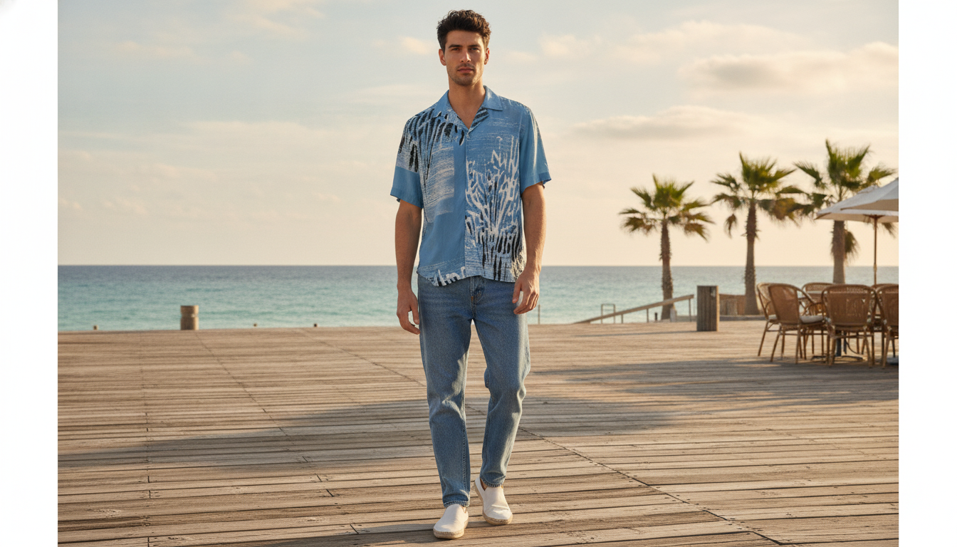 Boss Blue Printed Short-Sleeve Shirt: Spring/Summer Style