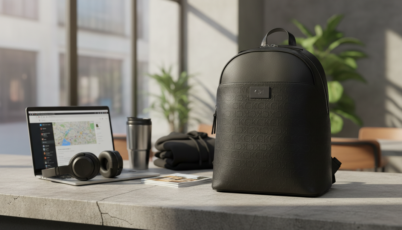Calvin Klein Black Print Zip Backpack for Daily Carry