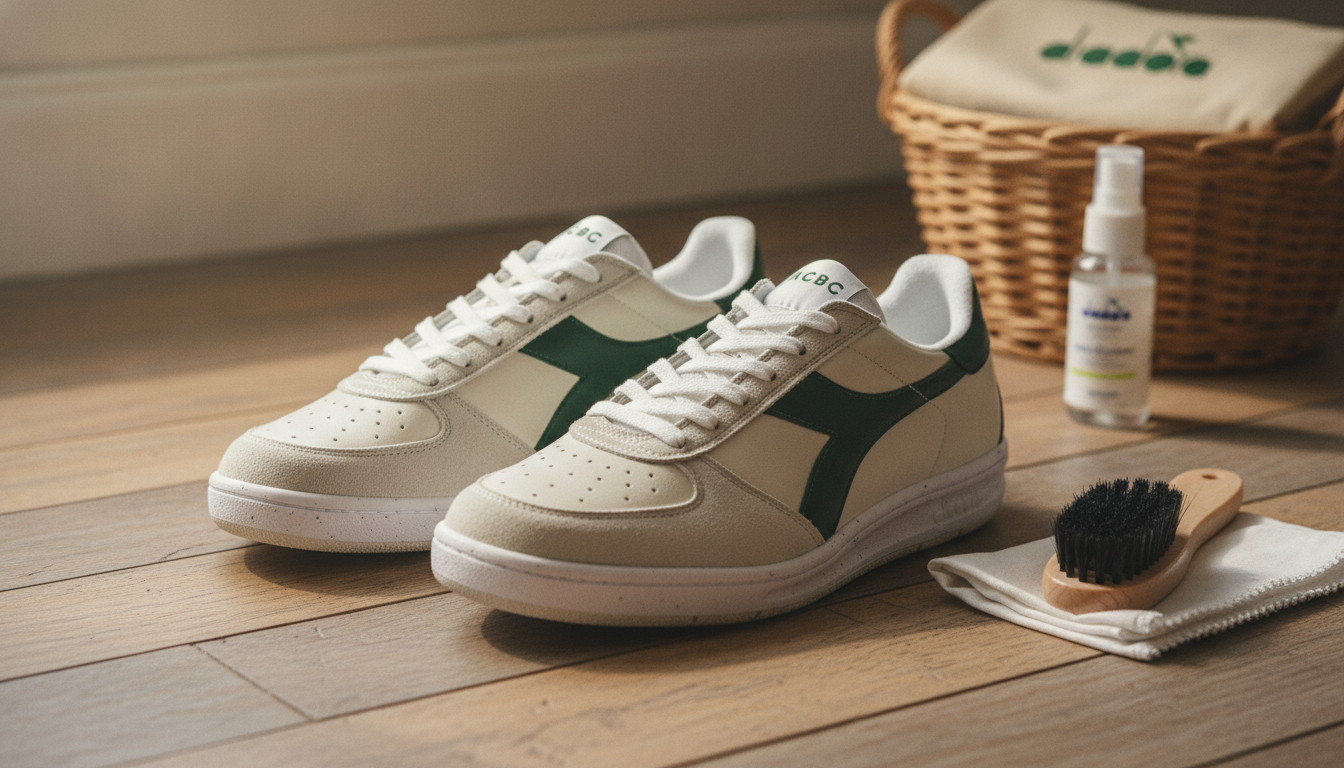 Diadora Men’s Leather Sneakers in Green & White: Fit & Care