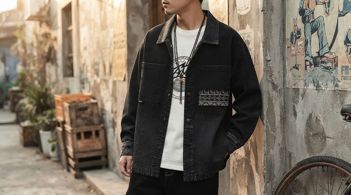 Loose Fit Streetwear Denim Jacket for Men (Hip Hop)