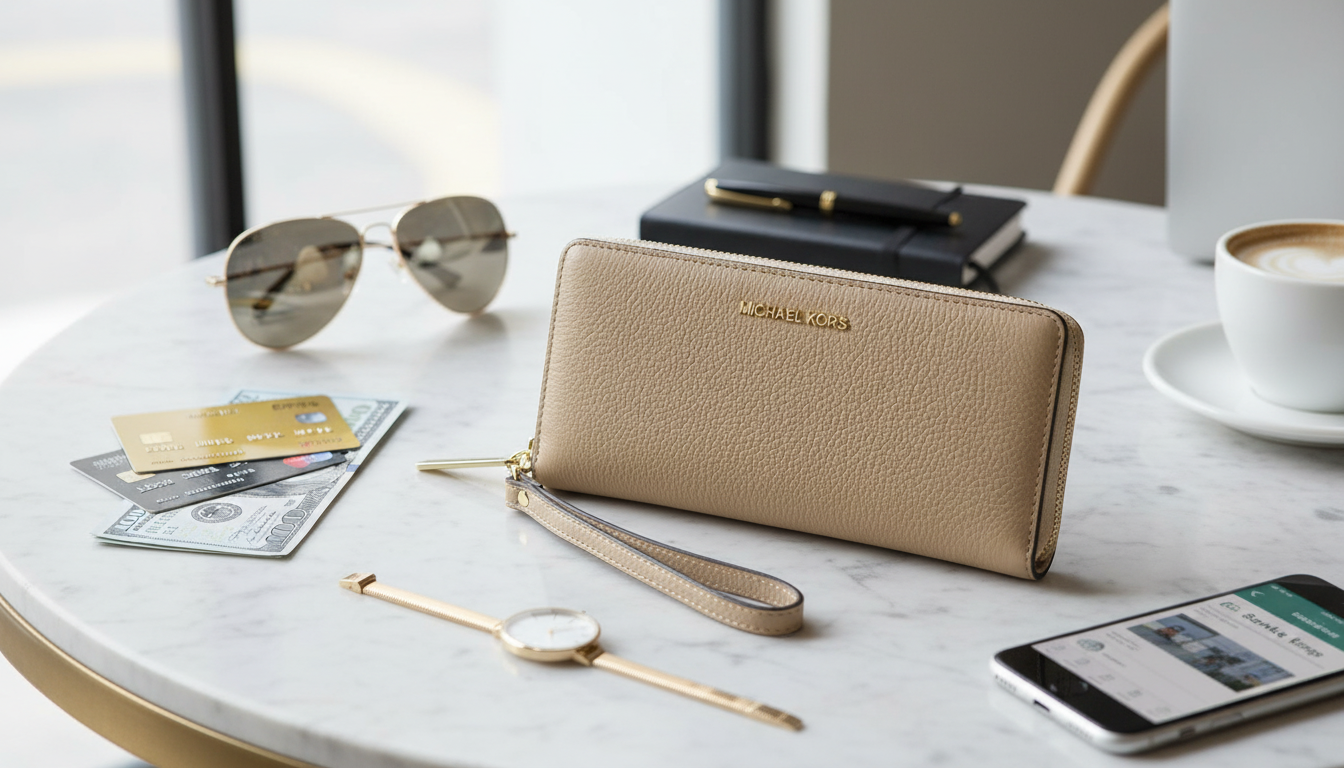 MK Jet Set Travel Pebbled Leather Wristlet Wallet Guide
